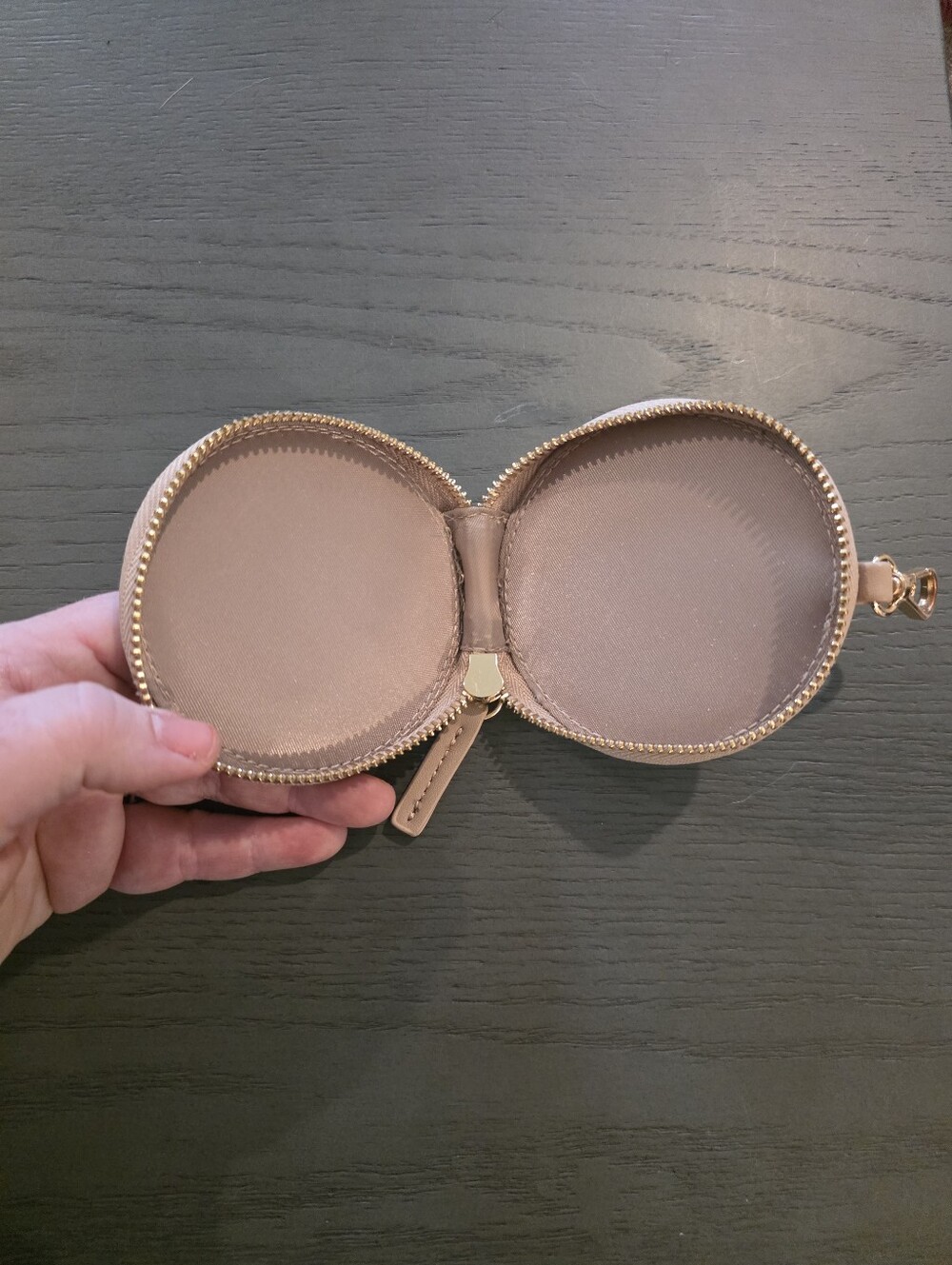 Round Taupe Coin Pouch with Gold Clip - Picture 3 of 4